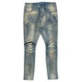 thumbnail image 1 of Crysp Denim Men's Biker Moto Distressed Rip & Repair Rust Skinny Fit Jeans (34, Indigo Rust), 1 of 3