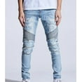 thumbnail image 1 of Crysp Denim Men's Biker Moto Distressed Rip & Repair Skinny Fit Stretch Jeans (30, Light Blue), 1 of 4