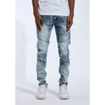 thumbnail image 1 of Crysp Denim Men's Biker Moto Distressed Rip & Repair Skinny Fit Stretch Jeans (38, Indigo Blue Stonewashed), 1 of 3