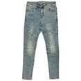 thumbnail image 1 of Crysp Denim Men's Biker Moto Indigo Stonewashed Skinny Fit Stretch Denim Jeans (30, Indigo), 1 of 4
