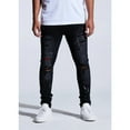 thumbnail image 1 of Crysp Denim Men's Distressed Rip & Repair Paint Splatter Skinny Fit Black Jeans (36, Black Wash), 1 of 6