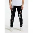 thumbnail image 1 of Crysp Denim Men's Embroidered Floral Patchwork Distressed Rip Skinny Fit Jeans (34, Black), 1 of 5