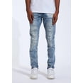 thumbnail image 1 of Crysp Denim Men's Groza Paneled Stitching Distressed Rips Skinny Fit Jeans (42, Washed Blue), 1 of 7