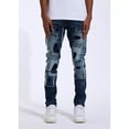 thumbnail image 1 of Crysp Denim Men's Kar Patch Panel Stitching Distressed Rips Skinny Fit Jeans (36, Blue), 1 of 7