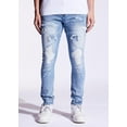 thumbnail image 1 of Crysp Denim Men's Light Wash Distressed Rip & Repair Skinny Fit Stretch Jeans (32, Light Blue Stonewash), 1 of 6