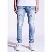Crysp Denim Mens Light Wash Distressed Rip & Repair Skinny Fit Stretch Jeans 32, Light Blue Stonewash