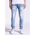 thumbnail image 1 of Crysp Denim Men's Light Wash Distressed Rip & Repair Skinny Fit Stretch Jeans (40, Light Blue Stonewash), 1 of 6