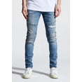thumbnail image 1 of Crysp Denim Men's Moto Distressed Rip & Repair Paint Splatter Skinny Fit Jeans (30, Indigo Blue), 1 of 4