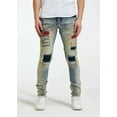 thumbnail image 1 of Crysp Denim Men's Rip & Repair Patchwork Distressed Skinny Fit Denim Jeans (40, Blue Stonewashed), 1 of 5