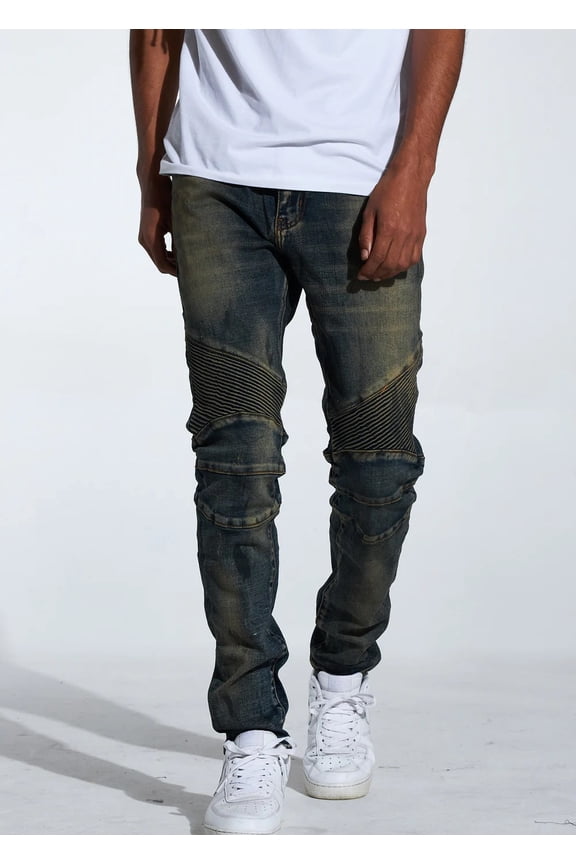 Men's Skywalker Biker Moto Distressed Skinny Fit Stretch Jeans (34, Sand Wash)