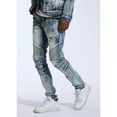thumbnail image 1 of Crysp Denim Men's Skywalker Moto Distressed Rips Skinny Fit Stretch Denim Jeans (42, Light Blue), 1 of 6