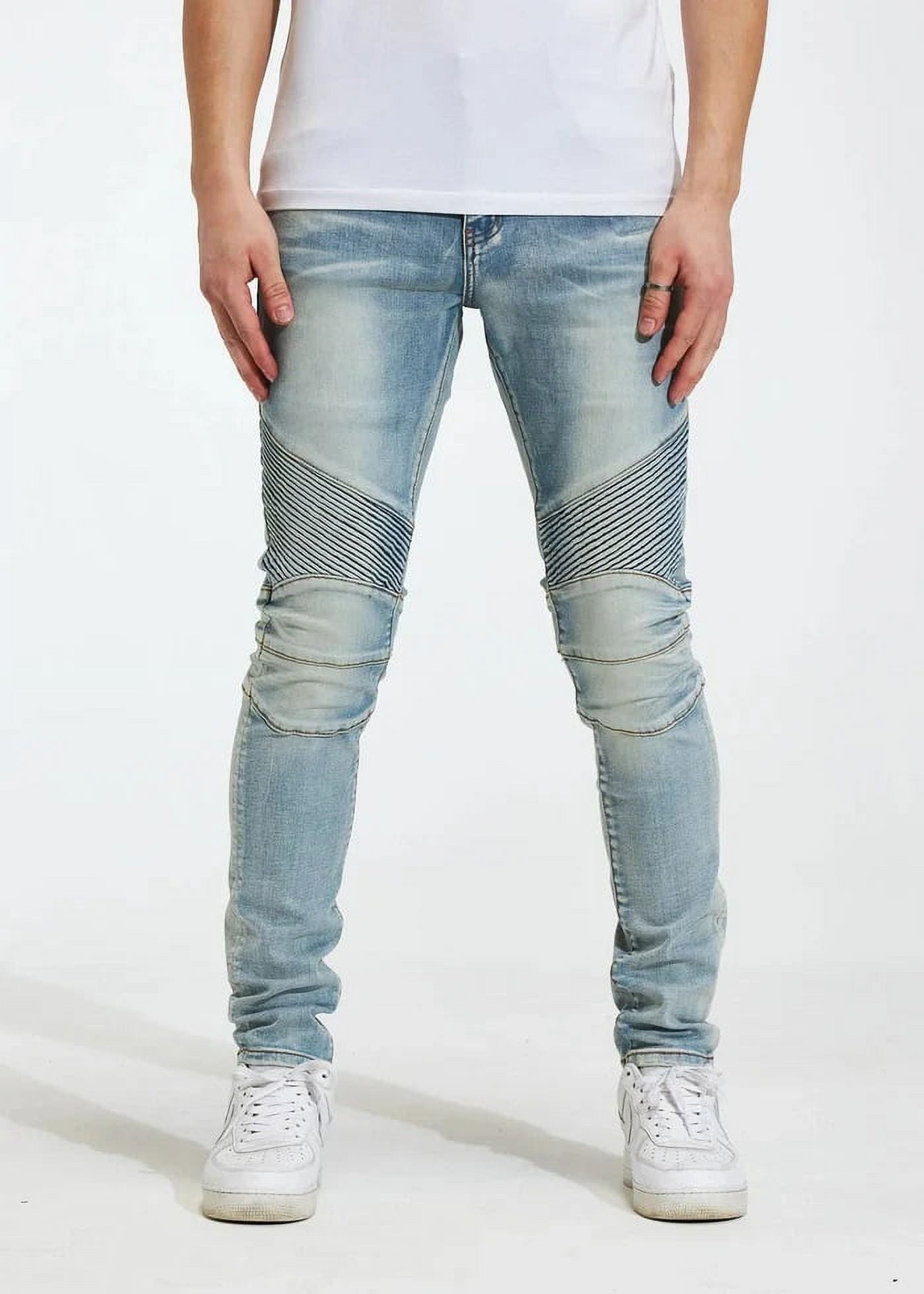 Crysp Denim Men's Skywalker Moto Skinny Fit Stretch Denim Jeans