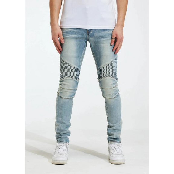 Crysp Denim Men's Skywalker Moto Skinny Fit Stretch Denim Jeans (30, Dirty Indigo)