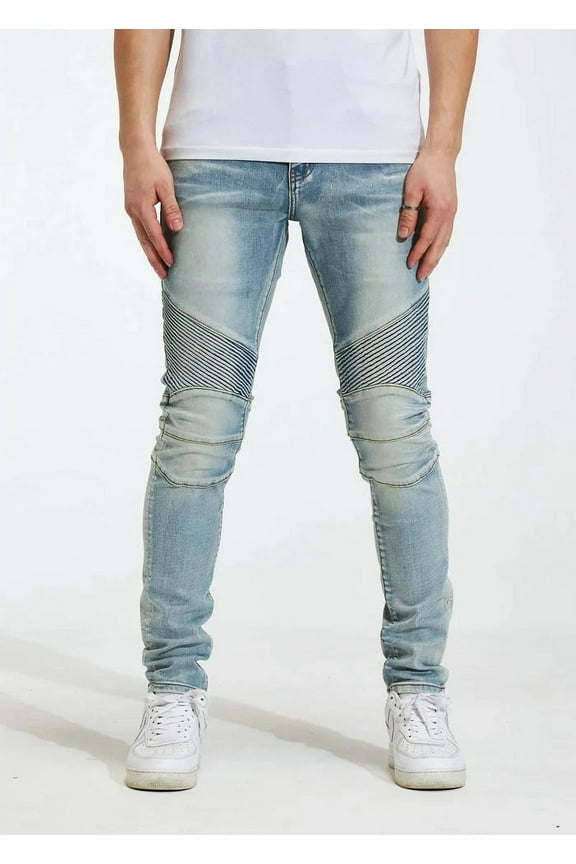 Men's Skywalker Moto Skinny Fit Stretch Denim Jeans (30, Dirty Indigo)