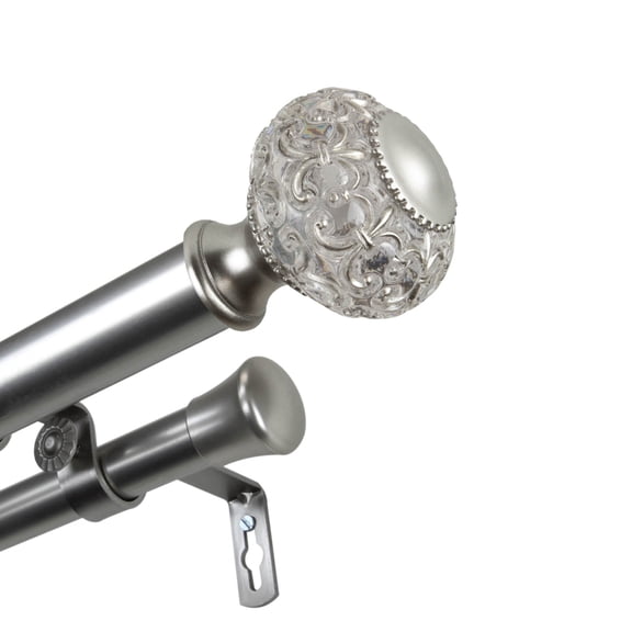 Crystal 1" Diameter Decorative Window Double Curtain Rod 120-170" - Satin Nickel