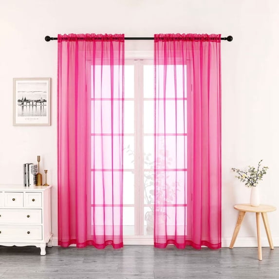 Crystal 2-Pack Sheer Rod Pocket WIndow Panel, Pink, 52x84 Inches