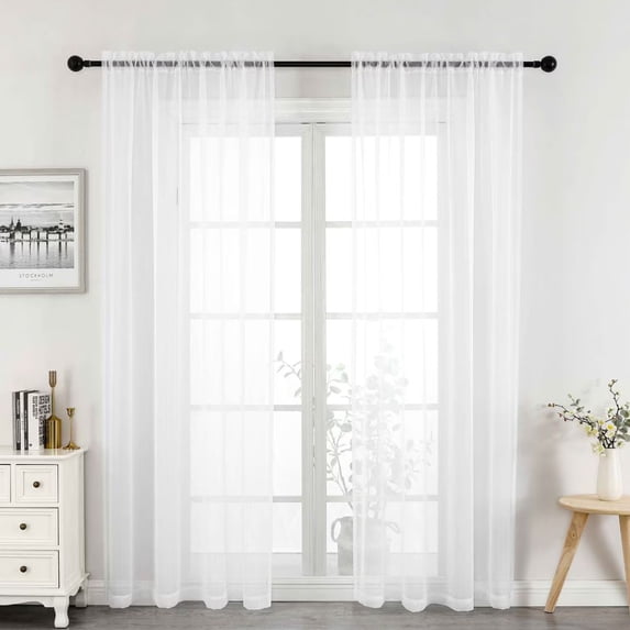 Crystal 2-Pack Sheer Rod Pocket Window Panel, Black, 52x84 Inches