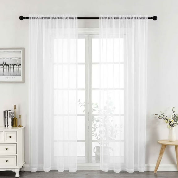 Crystal 2-Pack Sheer Rod Pocket Window Panel, Black, 52x84 Inches