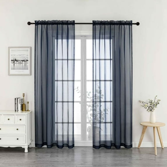 Crystal 2-Pack Sheer Rod Pocket Window Panel, Blue, 52x84 Inches
