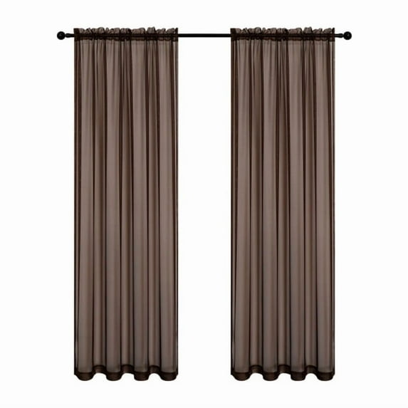 Crystal 2-Pack Sheer Rod Pocket Window Panel, Brown, 52x84 Inches