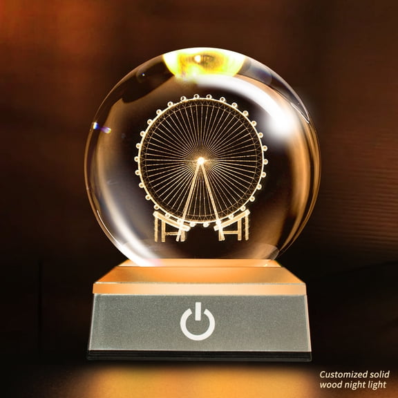 Crystal 3.14in Ball 3D Night Lamp, Crystal Lamp Color Changing Night Light for Bedroom Decor, Ideal Birthday Gift for Teens Boys and Girls, Ferris Wheel