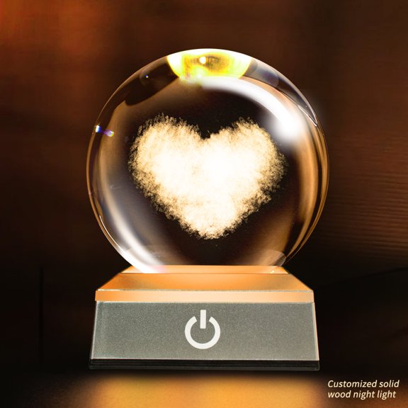 Crystal 3.14in Ball 3D Night Lamp, Crystal Lamp Color Changing Night Light for Bedroom Decor, Ideal Birthday Gift for Teens Boys and Girls, Heart-Shaped Cloud