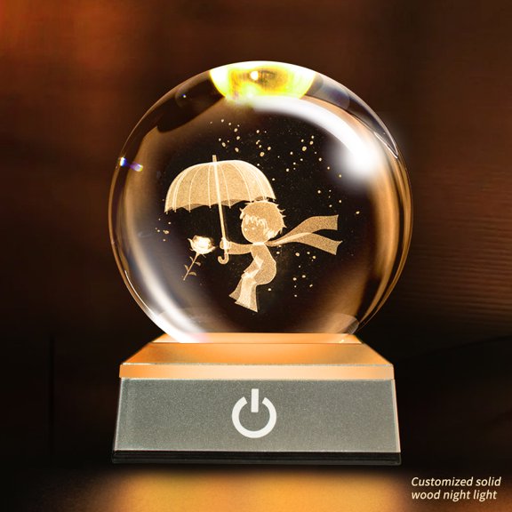 Crystal 3.14in Ball 3D Night Lamp, Crystal Lamp Color Changing Night Light for Bedroom Decor, Ideal Birthday Gift for Teens Boys and Girls, Little Prince With Umbrella
