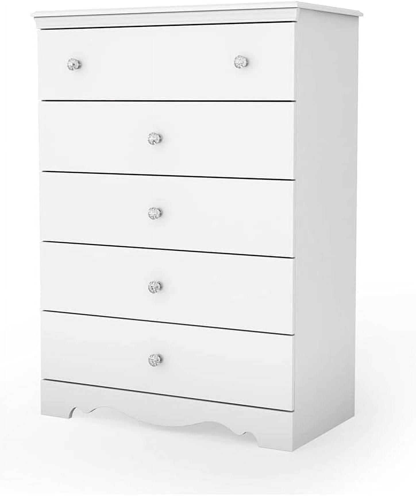 Elegant Crystal Double 5-Drawer Chest in Pure White