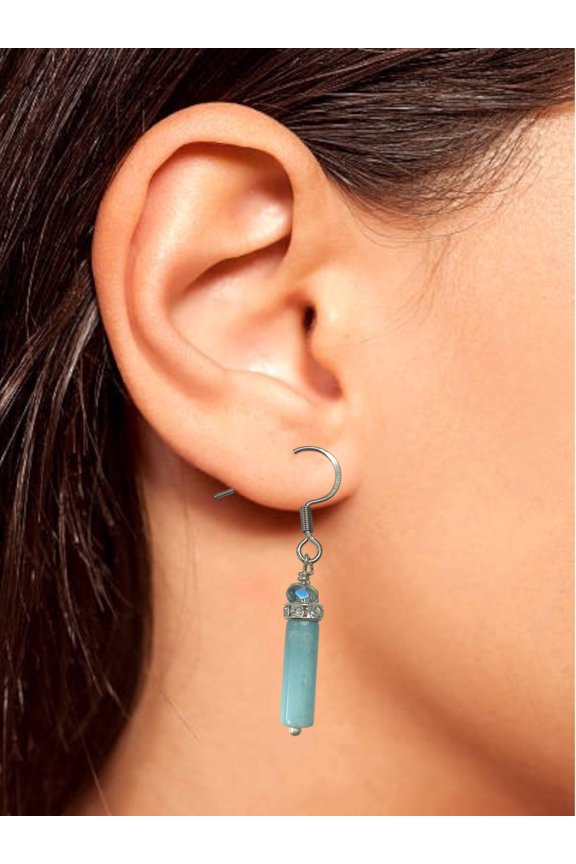 Crystal Accent Gemstone Drop Earrings - Gold Silver Tone