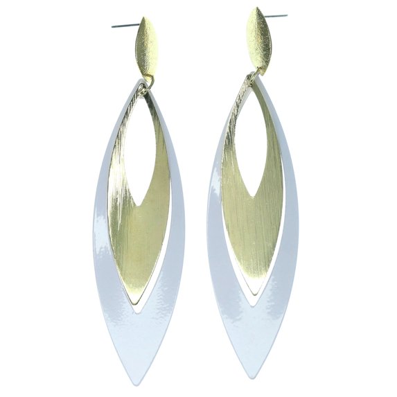 Crystal Accented Gold-Tone & White Dangle Earrings Faceted Oval Accents