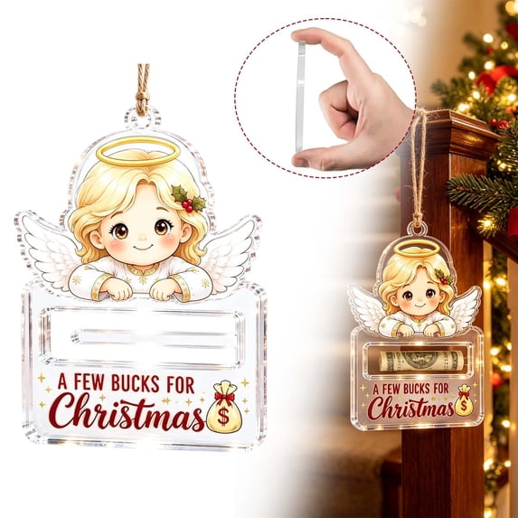 Crystal Acrylic Christmas Money Holder Ornament, Holiday Cash & Treat Holder, Festive Cash Storage Hanging Ornament, Creative Holiday Gift for Family and Friends(Angel)