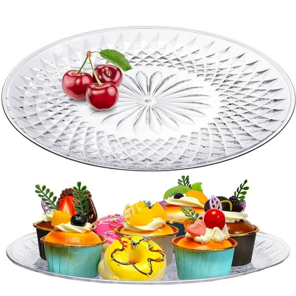 Crystal Acrylic Fruit Tray,Round Plastic Serving Tray,Clear Food Dish,Snack Candy Serving Plates,Cake Cookie Platter,for Valentine Party Birthday Wedding New Year Supplies 10Inch