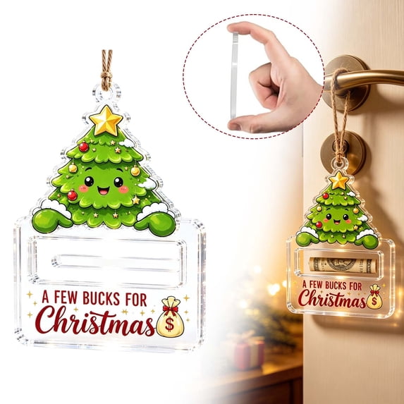 Crystal Acrylic Money Holder Ornament, Holiday Cash & Treat Storage Hanging Decoration , Creative Gift for Family Friends(Christmas Tree)