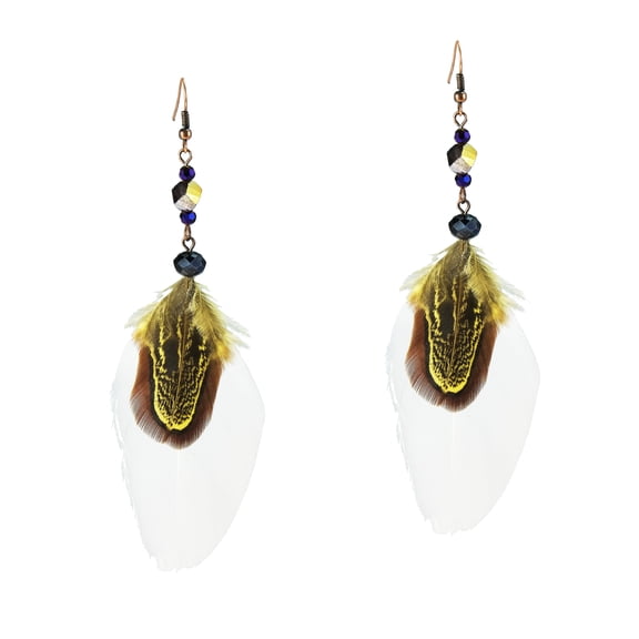 Crystal Adorned Feather Bliss Brass Earrings