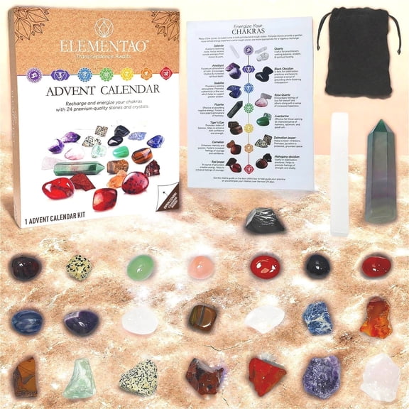 Crystal Advent Calendar Healing Crystal Natural Gemstone 24 Days Christmas Countdown Calendar for Adult - Natural Crystals Chips Bottles Gift Set for Witch Beginne