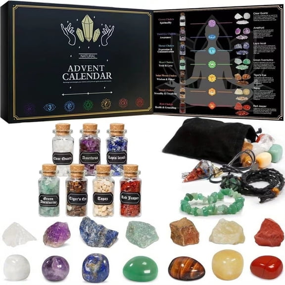Crystal Advent Calendar Healing Crystal Natural Gemstone 24 Days Christmas Countdown Calendar for Adult