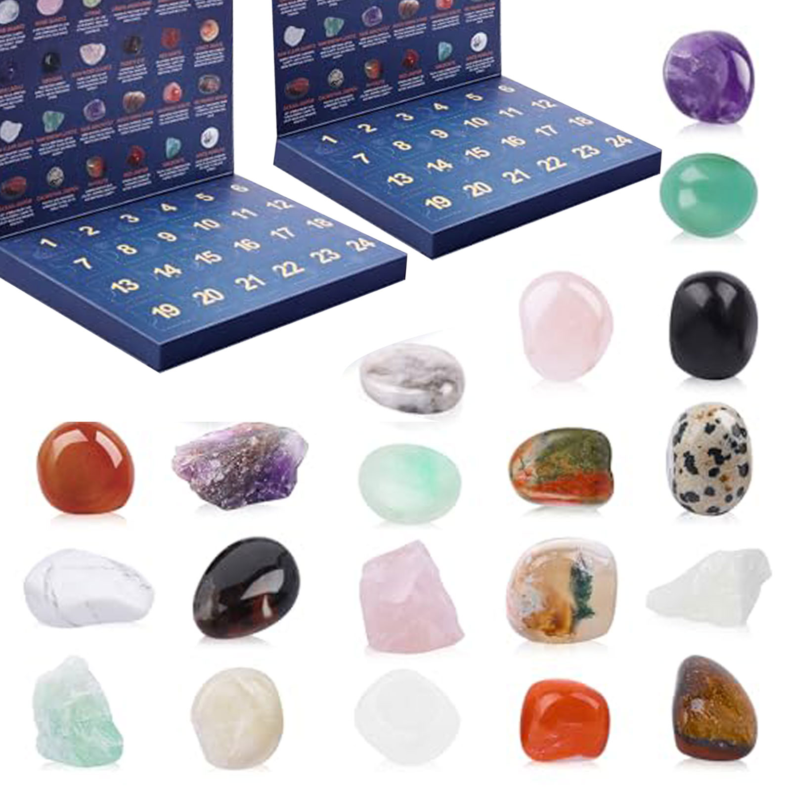 Crystal Advent Calendar 2025 for Kids, 24 Natural Gemstones Stones Advent Calendar with Geographic Gemstone Rocks and Minerals - Christmas Countdown Gift for Boys, Girls, Teens & Adults（2pack）