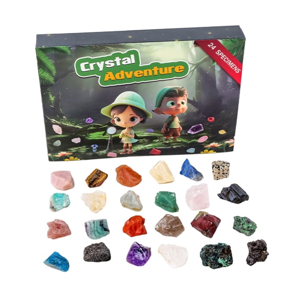 Crystal Adventure Kit for Kids 24 Gemstone Specimens with Educational Guide, Perfect STEM Toy for Young Explorers
