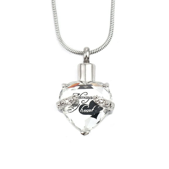 Crystal "Always in My Heart" Rhinsestone Remembrance Heart Cremation Urn Necklace for Ashes Urn Jewelry Funeral Memorial Pendant with Free Fill Kit and Gift Box