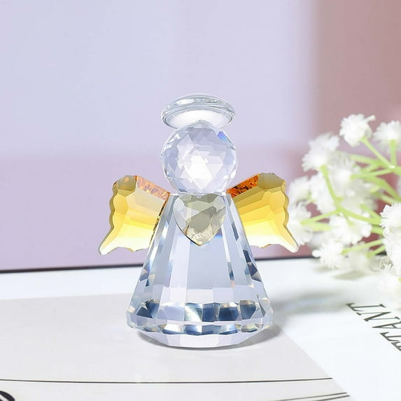 Crystal Angel Figurine Suncatcher Ornament - Handcrafted Optical-Grade Crystal Collectible, Sparkling Rainbow Prism Sun Catcher for Home Desk Shelf Decor, Inspirational Gift for Women & Friends