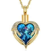HEARBEINGT Crystal Angel Wing Heart Urn Necklace for Ashes Cremation Jewelry Heart Urn Necklace for Women Girls Keepsake