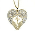 thumbnail image 1 of Crystal Anti-Tarnish Heart Necklace Angel Wing Cross in Center Of Pendant Jewelry-327, 1 of 4
