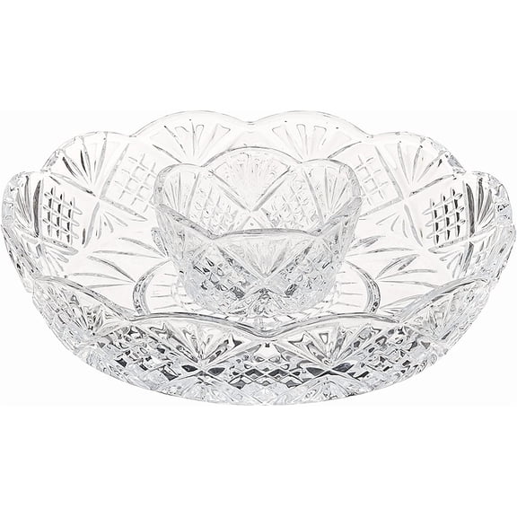 Crystal Appetizer Serving Platter for Parties Chips and Dip or Snacks Hosting Plate,Silver
