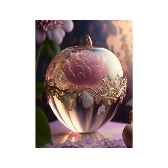 Crystal Apple Diamond Art Kit, DIY 5D Floral Design with LED Light for Home Decor 12 x 16 Inch