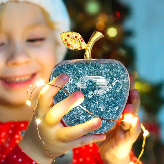 Crystal Apples Christmas Eve Gifts for Her - Romantic Ornamental Display in Red, Pink, Blue, Green, Hot Pink, Purple, Yellow - 7.3x6x6cm Crystal Decor