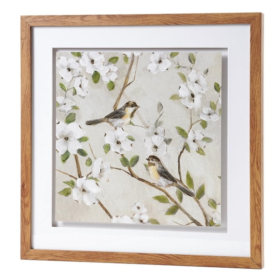 Crystal Art Gallery - Birds and Flowers Framed Floral Wall Art Farmhouse Decor - 17" x 17"