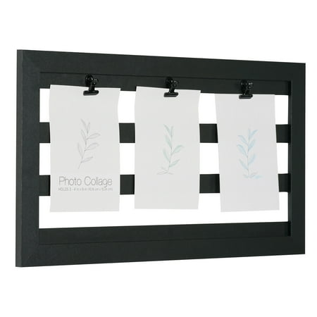 Crystal Art Gallery Black Wooden Hanging Photo Collage with Clips - Holds (3) 4"x6" Photos