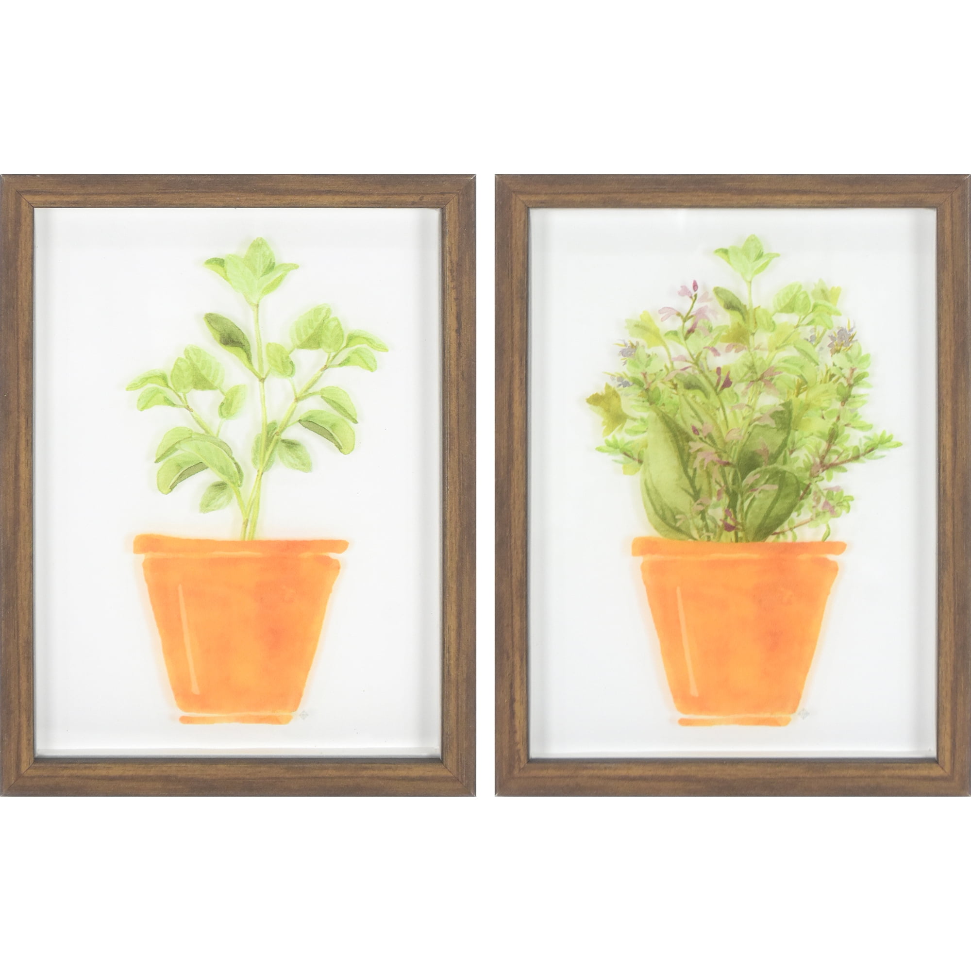 Crystal Art Gallery Contemporary Potted Plants Set of 2 Framed Glass Prints, Greens