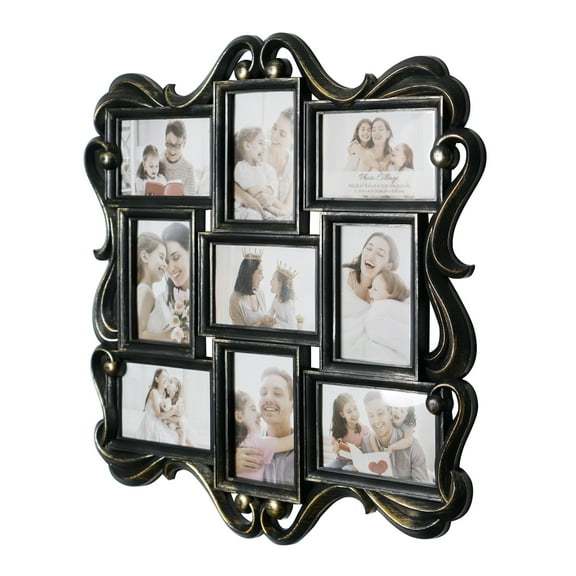 Crystal Art Gallery Distressed Black & Gold Baroque Vintage Style Photo Collage Picture Frame - 22" x 21"