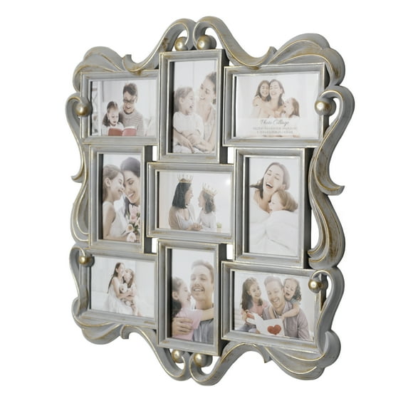 Crystal Art Gallery Distressed Gray & Gold Baroque Vintage Style Photo Collage Picture Frame - 22" x 21"